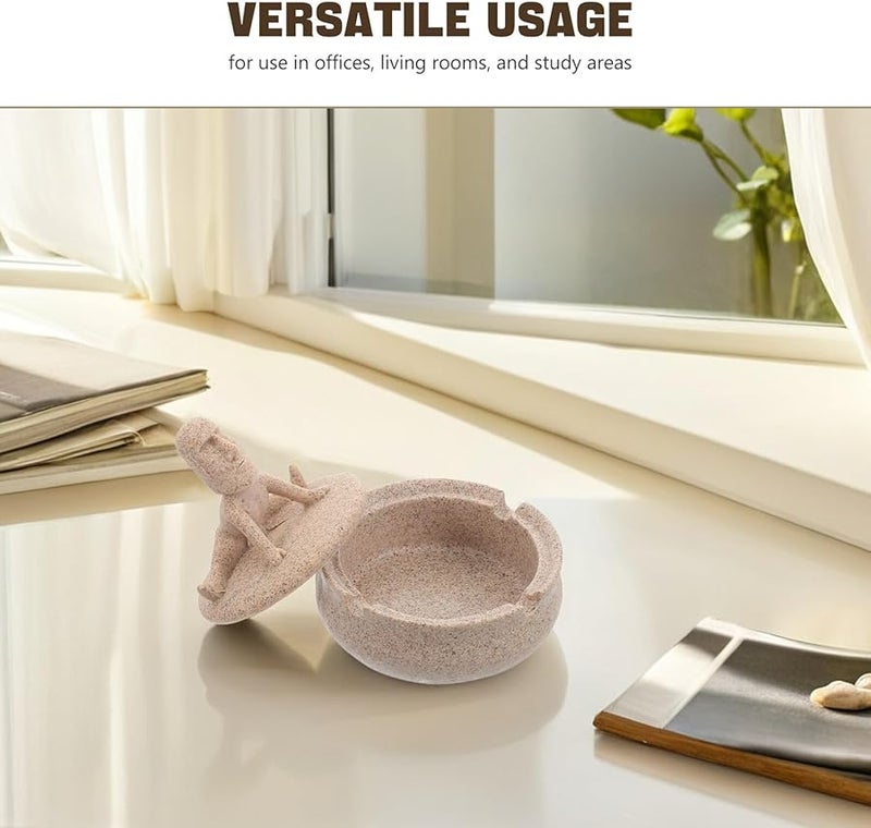 منفضة سجائر مقاومة للرياح بمقبض وغطاء بتصميم حجر اليوجا، حامل رماد بدون دخان للمكتب المنزلي أو سطح المكتب - Image 3